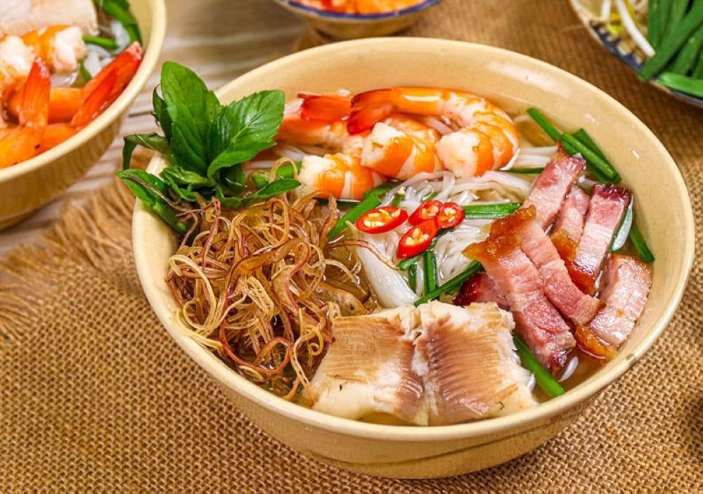 Bun nuoc leo is a traditional Vietnamese noodle soup that originates from the Mekong Delta region